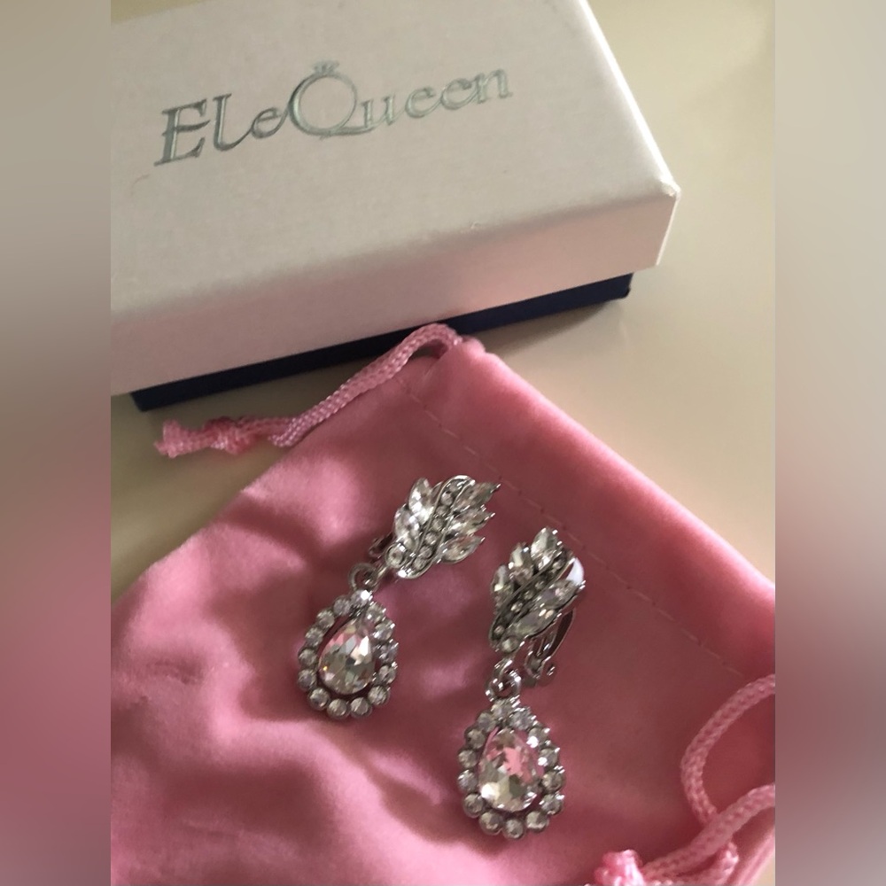 Clip on Earrings for Women Crystal Teardrop Stylish Elegant Non Pierced Jewelry